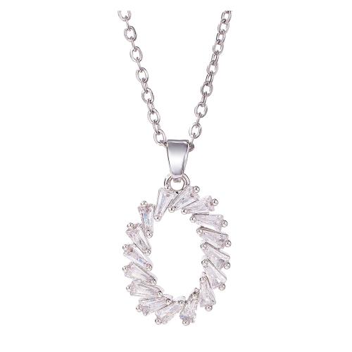 Cubic Zircon Micro Pave Brass Necklace with 304 Stainless Steel Chain with 5cm extender chain fashion jewelry & micro pave cubic zirconia & for woman silver color Length Approx 40 cm Sold By PC