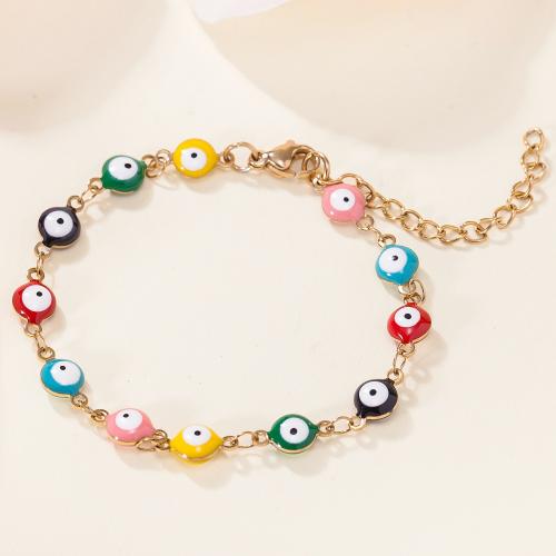 Evil Eye Jewelry Bracelet 304 Stainless Steel with 5cm extender chain 18K gold plated fashion jewelry & for woman & enamel Length Approx 16 cm Sold By PC
