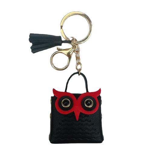 Tibetan Style Key Clasp, PU Leather, with Tibetan Style, Owl, Unisex, more colors for choice, 130x50mm, Sold By PC
