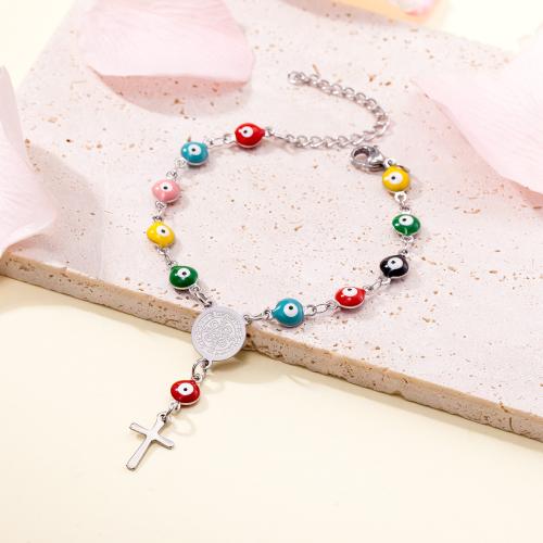 Evil Eye Jewelry Bracelet, 304 Stainless Steel, with 5cm extender chain, 18K gold plated, fashion jewelry & for woman & enamel, more colors for choice, Length:Approx 15 cm, Sold By PC