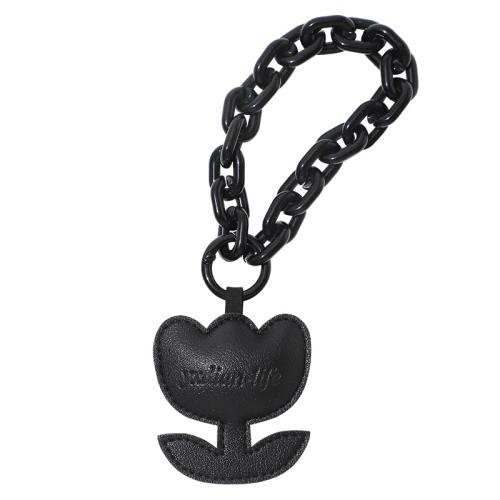 Zinc Alloy Key Clasp PU Leather with iron chain & for woman black Sold By PC