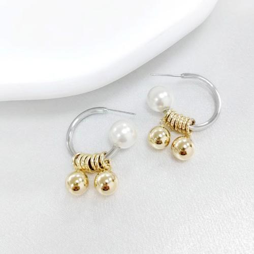 Messing Drop ørering, med Plastic Pearl, mode smykker & for kvinde & to tone, 20x35mm, Solgt af par