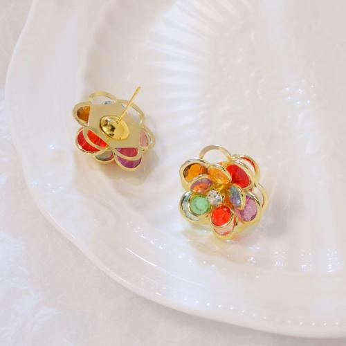 Zinc Alloy Stud Earring Flower fashion jewelry & for woman & with rhinestone 25mm Sold By Pair