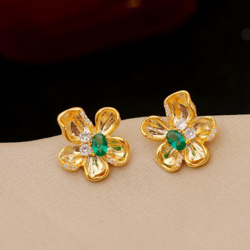 Cubic Zirconia Micro Pave Brass Earring, Flower, fashion jewelry & micro pave cubic zirconia & for woman, more colors for choice, 22x20mm, Sold By Pair
