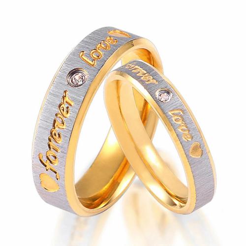 Anéis Couple dedo, Aço inoxidável 304, unissex & tamanho diferente para a escolha & micro pavimento em zircônia cúbica, dourado, vendido por PC