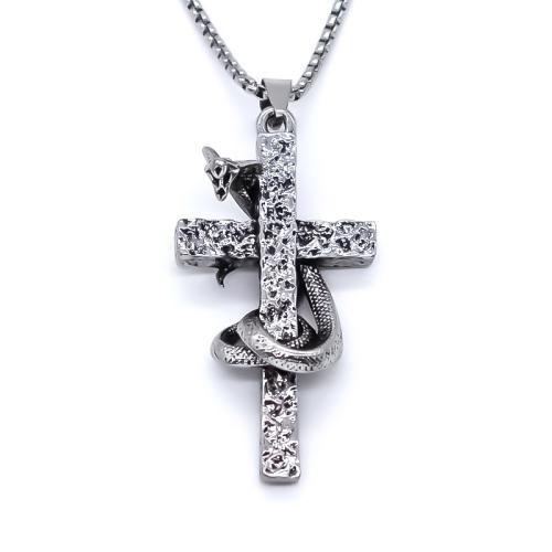 Zinklegierung Schmuck Halskette, Kreuz, Modeschmuck & unisex, Silberfarbe, 56x29mm, Länge:ca. 70 cm, verkauft von PC