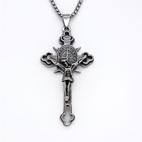 Zinc Alloy Jewelry Necklace Cross polished fashion jewelry & Unisex silver color Length Approx 70 cm Sold By PC