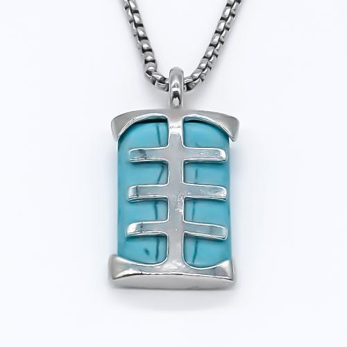 Zinklegierung Schmuck Halskette, mit Synthetische Türkis, poliert, Modeschmuck & unisex, Silberfarbe, 37x20mm, Länge:ca. 70 cm, verkauft von PC