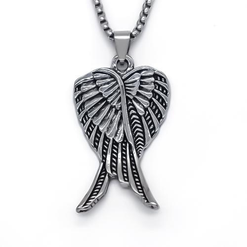 Cink Alloy nakit ogrlice, Wing Shape, uglađen, modni nakit & bez spolne razlike, srebro, 45x26mm, Dužina Približno 70 cm, Prodano By PC