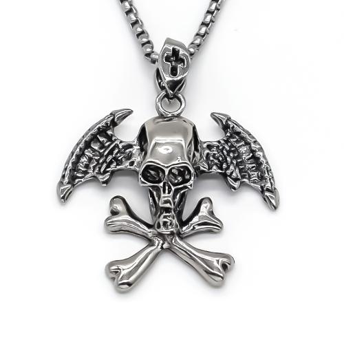 Tibetan Style Jewelry Necklace, Skull, polished, fashion jewelry & Unisex, silver color, 37x38mm, Length:Approx 70 cm, Sold By PC