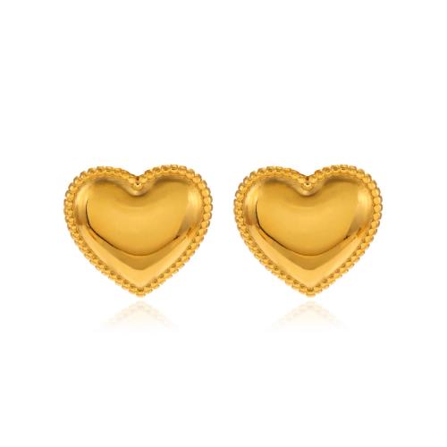Boucle d'oreille de gaujon en acier inoxydable, Acier inoxydable 304, coeur, Plaqué or 18K, bijoux de mode & pour femme, doré, 13x14mm, Vendu par paire