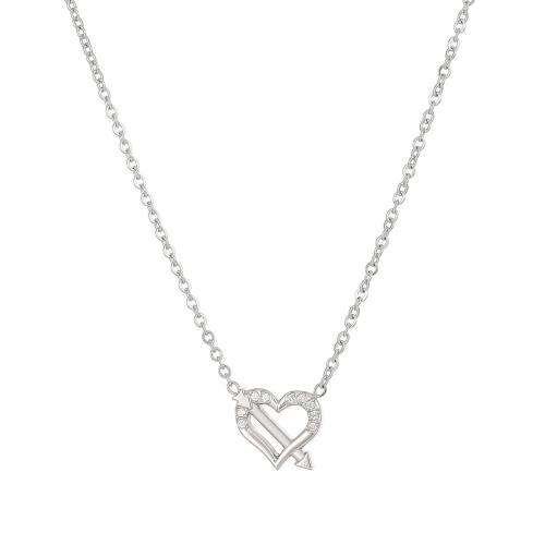 Stainless Steel Jewelry Necklace 304 Stainless Steel with 5cm extender chain Heart Vacuum Ion Plating fashion jewelry & micro pave cubic zirconia & for woman 10mm Length 40 cm Sold By PC