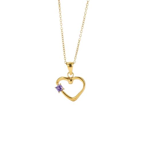 Stainless Steel Jewelry Necklace 304 Stainless Steel with Cubic Zirconia with 5cm extender chain Heart Vacuum Ion Plating fashion jewelry & for woman Length 40 cm Sold By PC
