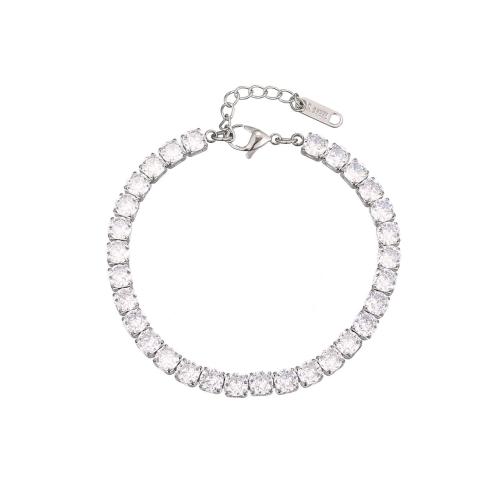 Stainless Steel Jewelry Bracelet, 304 Stainless Steel, with 3cm extender chain, fashion jewelry & micro pave cubic zirconia & for woman, original color, Length:Approx 16.5 cm, Sold By PC