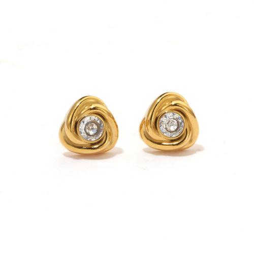 Stainless Steel Stud Earrings 304 Stainless Steel with Cubic Zirconia Rose Vacuum Ion Plating fashion jewelry & for woman 10mm Sold By Pair