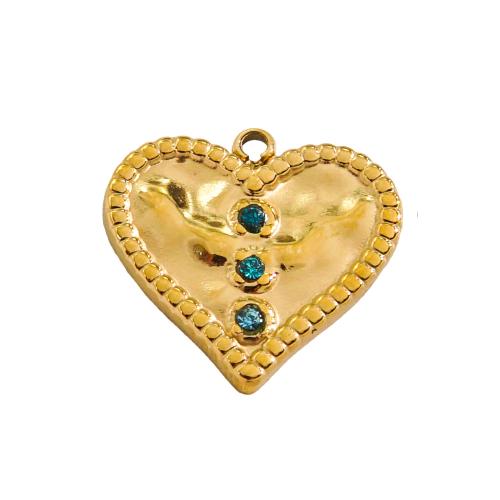 Stainless Steel Heart Pendants, 304 Stainless Steel, Vacuum Ion Plating, DIY & micro pave cubic zirconia, more colors for choice, 17x16mm, Sold By PC