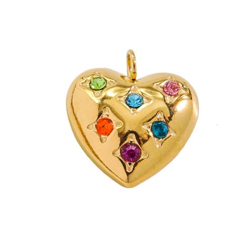 Stainless Steel Heart Pendants, 304 Stainless Steel, Vacuum Ion Plating, DIY & micro pave cubic zirconia, more colors for choice, 15x15mm, Sold By PC
