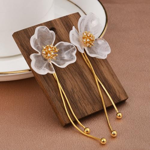 Brass Drop Earring, with Resin, Flower, gold color plated, fashion jewelry, golden, nickel, lead & cadmium free, 27x82mm, Sold By Pair