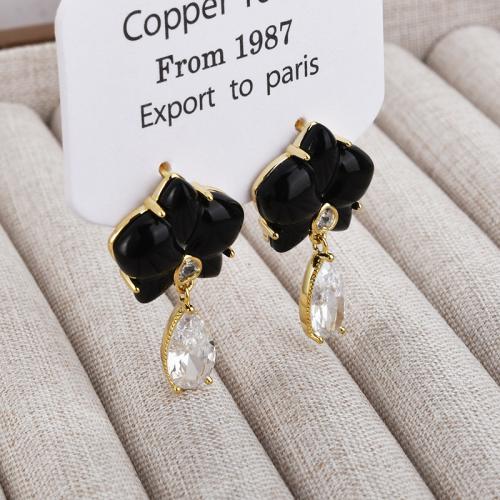 Cubic Zirconia Micro Pave Brass Earring with Resin plated fashion jewelry & micro pave cubic zirconia nickel lead & cadmium free Sold By Pair