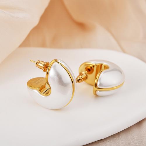Brass Stud Earring, with Shell Pearl, plated, fashion jewelry, more colors for choice, nickel, lead & cadmium free, 25mm, Sold By Pair