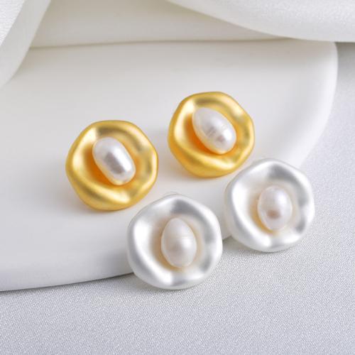 Brass Stud Earring with Freshwater Pearl plated fashion jewelry nickel lead & cadmium free 20mm Sold By Pair