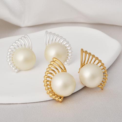 Brass Stud Earring Zinc Alloy with Shell Pearl plated fashion jewelry nickel lead & cadmium free Sold By Pair