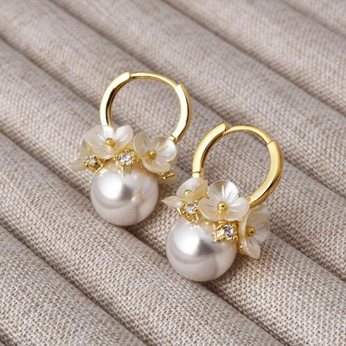 Brass Leverback Earring with ABS Plastic Pearl gold color plated fashion jewelry & with rhinestone golden nickel lead & cadmium free 23mm Sold By Pair