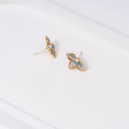Brass Stud Earring, with Plastic Pearl, gold color plated, fashion jewelry, golden, nickel, lead & cadmium free, 16x10mm, Sold By Pair