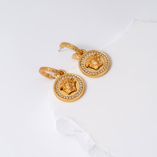 Brass Drop Earring gold color plated fashion jewelry & with rhinestone golden nickel lead & cadmium free Sold By Pair