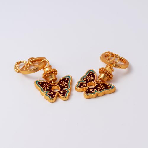 Brass Drop Earring Butterfly plated fashion jewelry golden nickel lead & cadmium free Sold By Pair