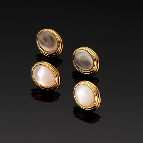 Brass Stud Earring with Pearl Oyster plated fashion jewelry nickel lead & cadmium free Sold By Pair