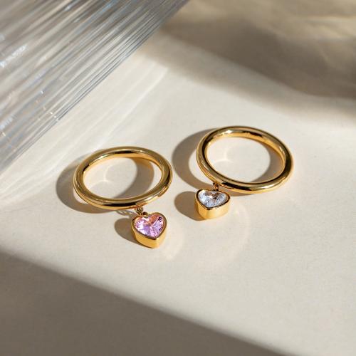 Cubic Zirconia nerezové prst prsten, 304 Stainless Steel, barva pozlacený, módní šperky & různé velikosti pro výběr & micro vydláždit kubické zirkony, více barev na výběr, Prodáno By PC