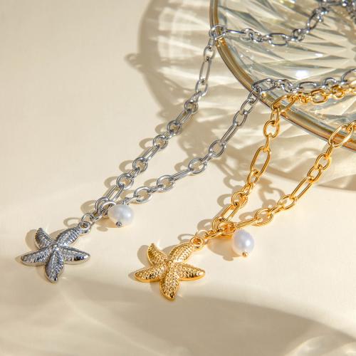 Edelstahl Schmuck Halskette, 304 Edelstahl, mit Muschel & Kunststoff Perlen, goldfarben plattiert, Modeschmuck & verschiedene Muster für Wahl, goldfarben, verkauft von PC