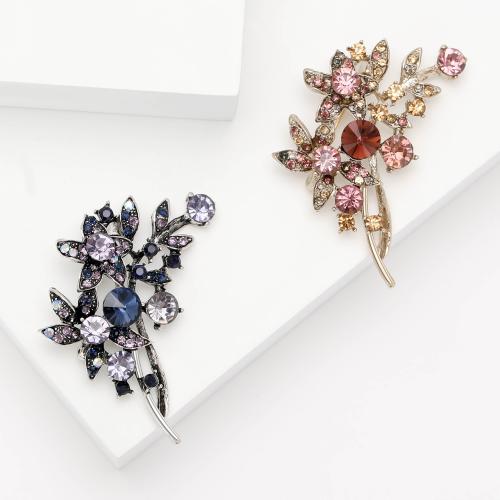 Tibetan Style Brooches, Flower, plated, fashion jewelry & with rhinestone, more colors for choice, nickel, lead & cadmium free, 31x51mm, Sold By PC