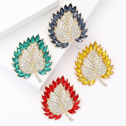 Zinc Alloy Brooches Leaf plated fashion jewelry & with rhinestone nickel lead & cadmium free Sold By PC