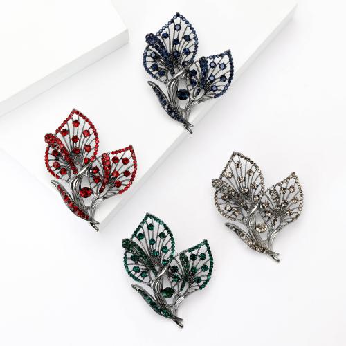 Zinc Alloy Brooches Flower plated fashion jewelry & with rhinestone nickel lead & cadmium free Sold By PC