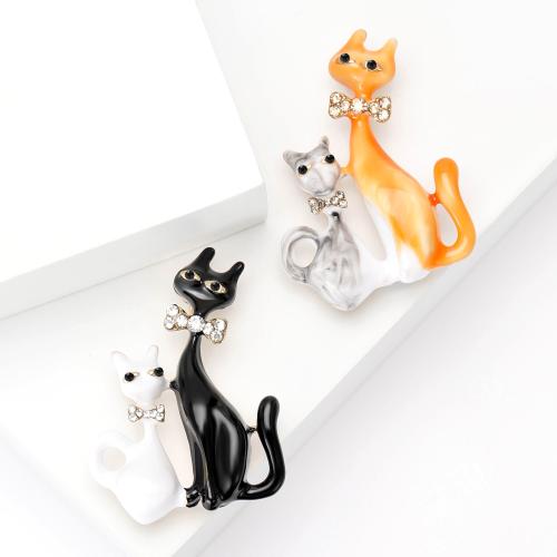 Zinc Alloy Brooches Cat plated fashion jewelry & enamel & with rhinestone nickel lead & cadmium free Sold By PC