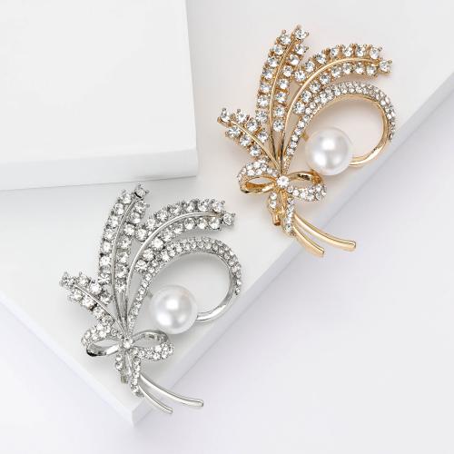 Zinc Alloy Brooches with Plastic Pearl Wheat plated fashion jewelry & with rhinestone nickel lead & cadmium free Sold By PC