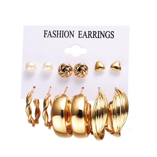 Zinc Alloy Stud Earring with Plastic Pearl 6 pieces & for woman Sold By Set