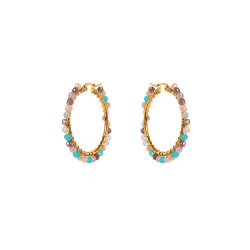 Boucle d'oreille Acier Titane, avec cristal & perle de plastique, bijoux de mode & pour femme, plus de couleurs à choisir, 35x35mm, Vendu par paire