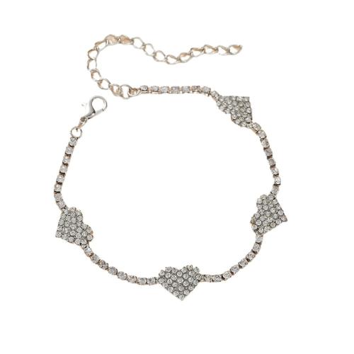 Tibetan Style Anklet, fashion jewelry & for woman & with rhinestone, silver color, Length:Approx 26 cm, Sold By PC