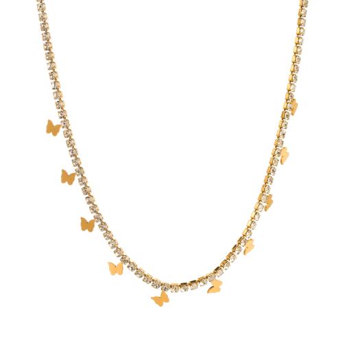 Titanstahl Halskette, mit Verlängerungskettchen von 5cm, Modeschmuck & verschiedene Stile für Wahl & für Frau & mit Strass, Goldfarbe, Länge:ca. 39.5 cm, verkauft von PC
