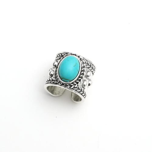 Cink Alloy Finger Ring, s tirkiz, starinski srebrne boje pozlaćen, modni nakit & bez spolne razlike, Prodano By PC