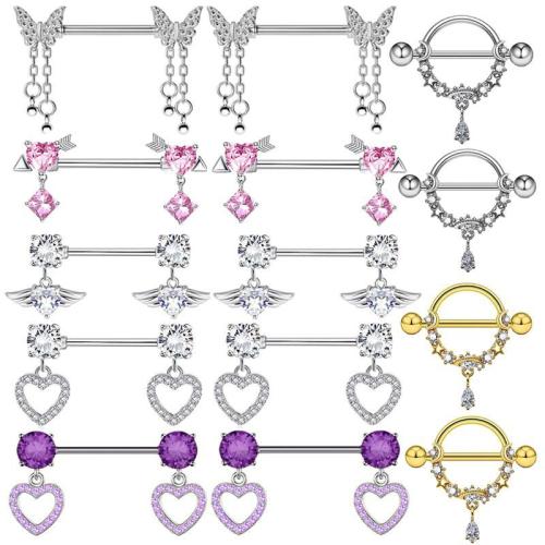 Stainless Steel Nipple Ring, 304 Stainless Steel, plated, fashion jewelry & different styles for choice & for woman & with rhinestone, more colors for choice, Sold By Pair