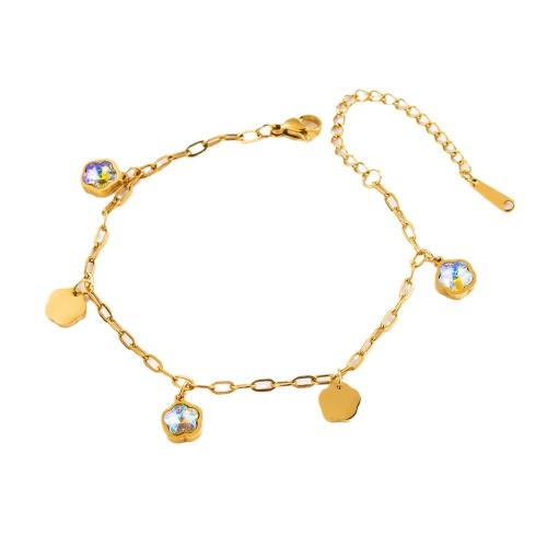 Bracelet d'acier titane, bijoux de mode & styles différents pour le choix & pour femme & avec strass, doré, Vendu par PC