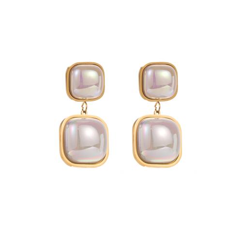 Titanium Steel  Earring with Plastic Pearl fashion jewelry & for woman golden Sold By Pair
