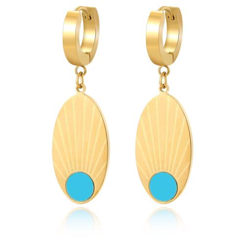 Titanium Steel  Earring, with turquoise, plated, for woman, golden, Sold By Pair