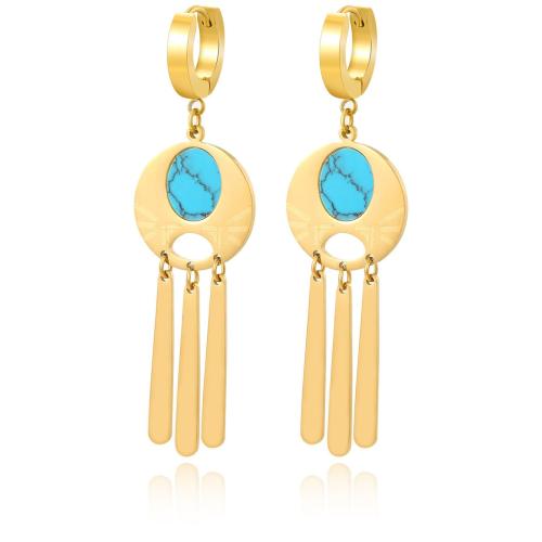 Titanium Steel  Earring with turquoise plated for woman golden Sold By Pair