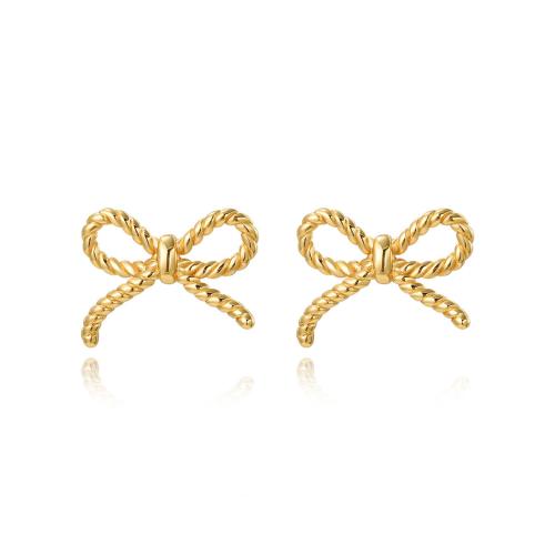 Stainless Steel Stud Earrings, 304 Stainless Steel, Bowknot, plated, for woman, golden, Sold By Pair