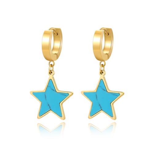 Titanium Steel  Earring with turquoise Star plated for woman golden Sold By Pair